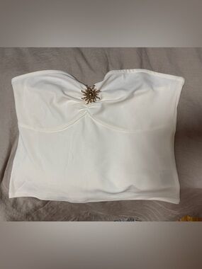 H&M White Strapless Bustier Topu with Gold Sunburst Accent